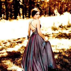 Lace-Up Back Metallic Iridescent Glitter Dress